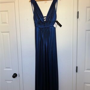 Never Worn Elegant Blue Low Cut Maxi Gown from Betsy & Adam